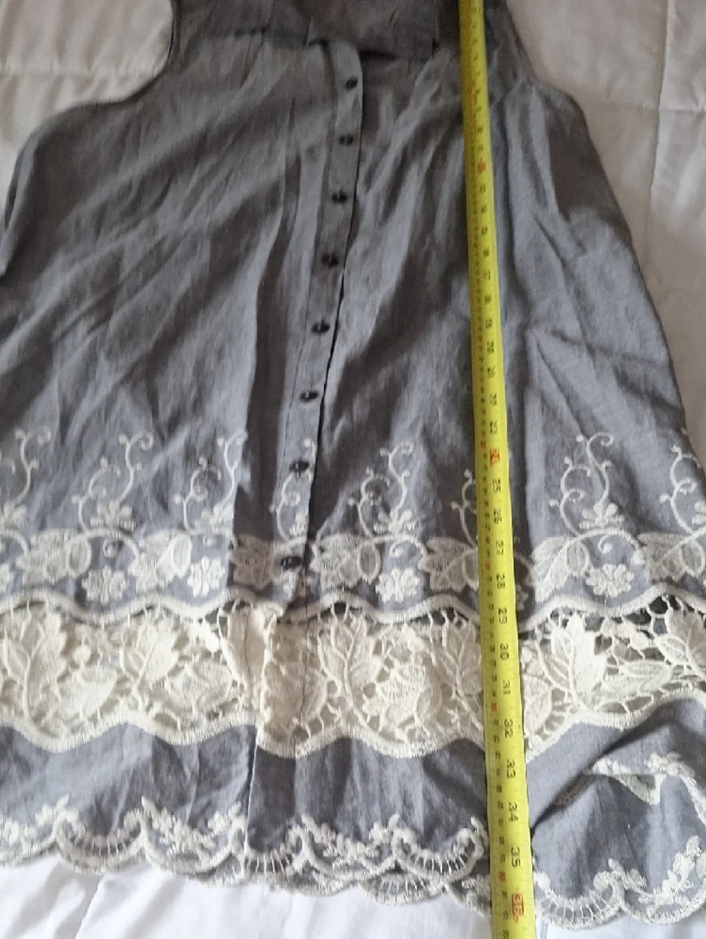 Button-Front Sleeveless Dress ,Lace Hem Pockets - Gray - Picture 15 of 15